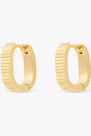 Wanderlust + Co Ribbed Bar Huggie Hoop Earrings