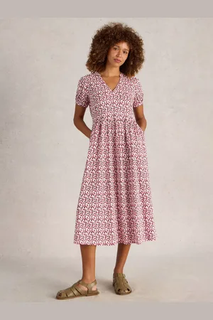 White Stuff Leah Organic Cotton Blend Abstract Midi Dress