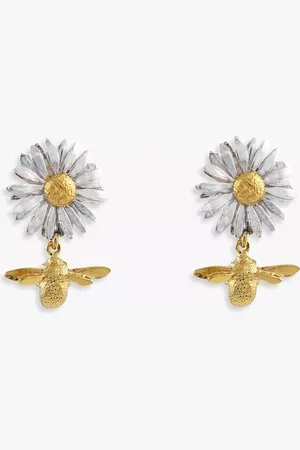Alex Monroe Daisy & Baby Bee Drop Earrings, Gold/Silver