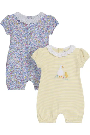 JoJo Maman Bébé Baby Duck Applique Rompers, Pack of 2