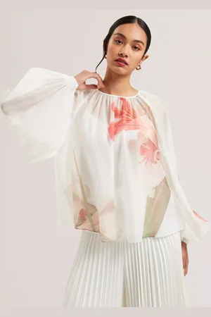 Ted Baker Eriana Floral Sheer Organza Puff Sleeve Blouse