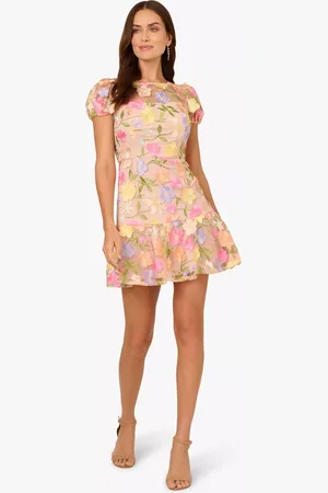 Adrianna Papell Floral Embroidered Flounce Dress