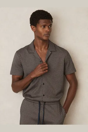 Reiss Drakes Jacquard Regular Fit Short Sleeve Shirt