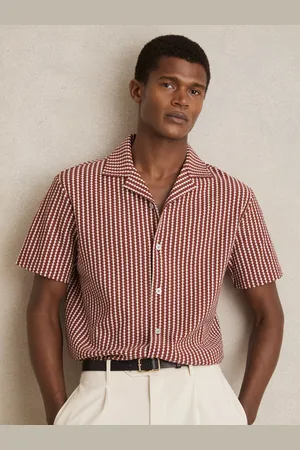 Reiss Tower Textured Stripe Regular Fit Short Sleeve Shirt