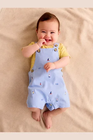Purebaby Baby Organic Cotton Stripe T-Shirt & Broderie Dungarees Set