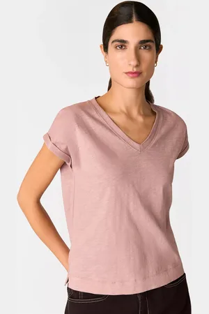 Whistles Willa Organic Cotton V-Neck Cap Sleeve T-Shirt
