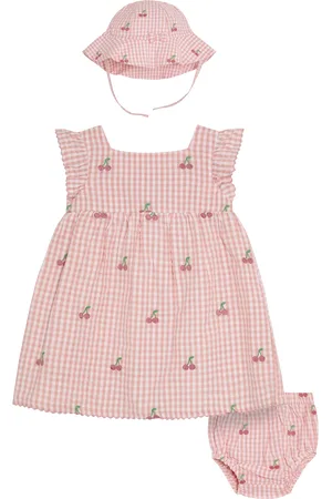 JoJo Maman Bébé Baby Cotton Cherry Embroidered Dress, Bloomers & Hat, Set