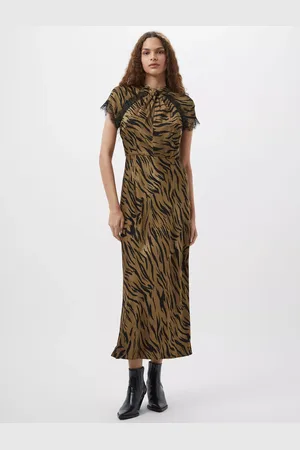 French Connection Abeline Zebra Lace Trim Satin Dress