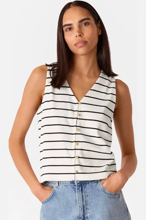 Whistles Stripe Button Front Tank Top