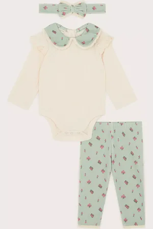 Monsoon Baby Floral Bodysuit, Leggings and Headband Set