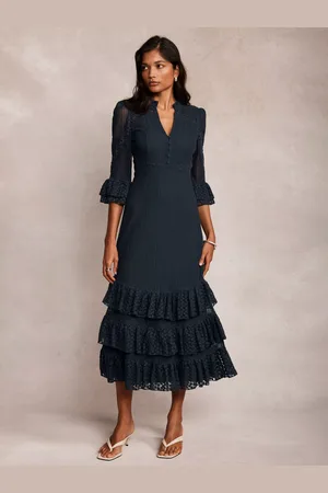 mint&berry Lace Mesh Ruffle Maxi Dress
