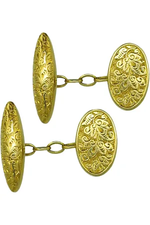 Vintage Fine Jewellery Pre-Loved 18ct Engraved Cufflinks, Dated 1902