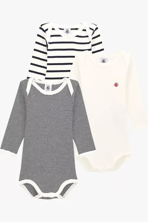 Petit Bateau Baby Long Sleeve Bodysuits, Pack of 3