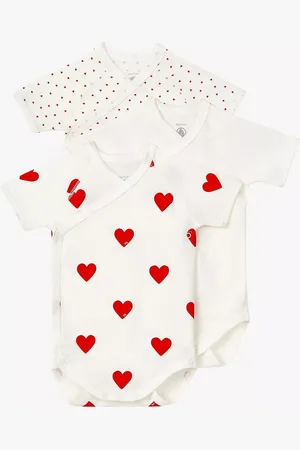 Petit Bateau Baby Heart Print Romper, Pack of 3