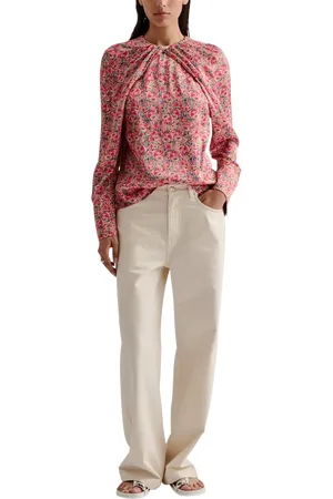 By Malina Evie Floral Pleat Neck Top