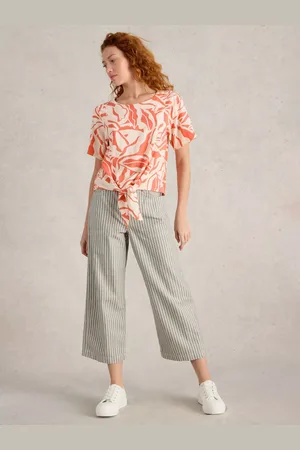 White Stuff Sara Floral Linen Blend Tie Hem Top