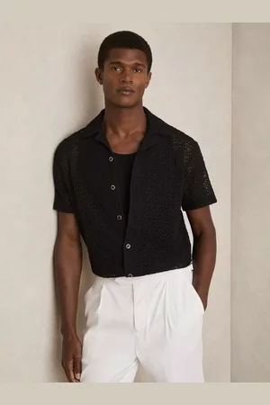 Reiss Sterling Textured Cut Out Regular Fit Short Sleeve Shirt