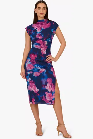 Adrianna Papell Floral Mesh Drape Dress