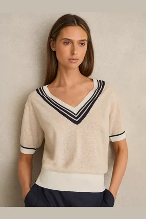 Reiss Ida Stripe V-Neck Short Sleeve Jumper