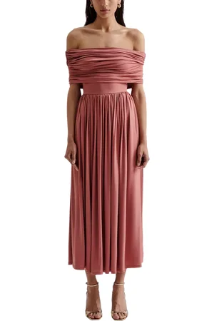By Malina Ariel Off Shoulder Jersey Midi Dress