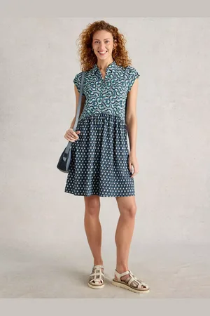 White Stuff Everly Split Print Organic Cotton Blend Shirt Dress
