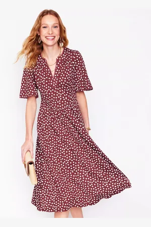 Boden Maddie Spot Print Trim Midi Dress