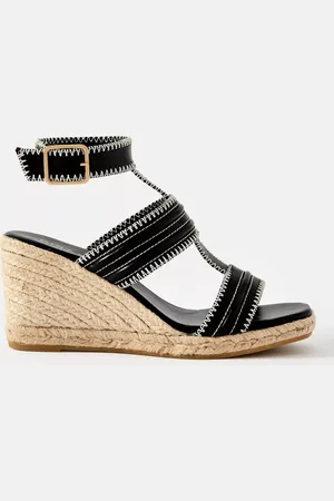 mint&berry Ria Leather Whipstitch Wedge Heel Sandals