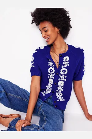 Boden Embroidered Flowers Short Sleeve Cardigan