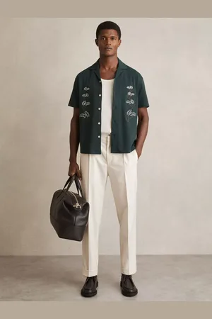 Reiss Goya Floral Embroidered Cotton Regular Fit Short Sleeve Shirt