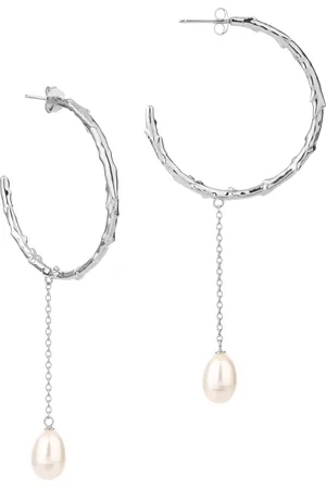 Claudia Bradby Reykjavik Organic Textured Hoop Earrings with Pearl Drop