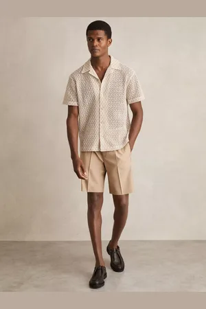 Reiss Sterling Textured Cut Out Regular Fit Short Sleeve Shirt