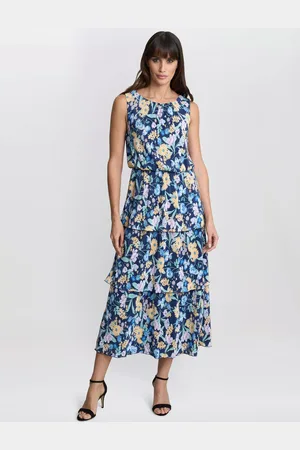 Gina Bacconi Zara Floral Plisse Tiered Dress