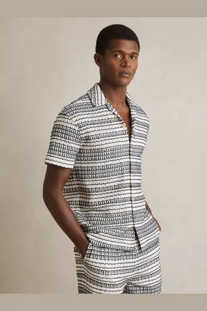 Reiss Chez Textured Stripe Regular Fit Short Sleeve Shirt