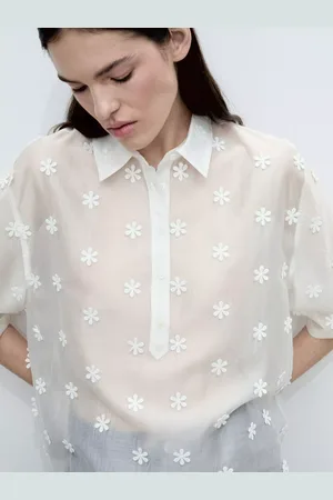 MANGO Uri Floral Semi Sheer Shirt