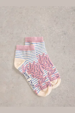 White Stuff Leaf and Stripe Trainer Socks