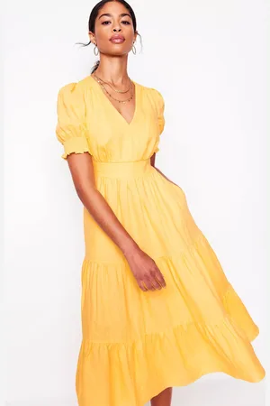 Boden Anna Linen Tiered Midi Dress