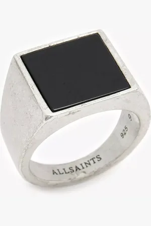 AllSaints Onyx Signet Ring, Silver, Size R 1/2