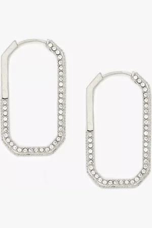 AllSaints Cubic Zirconia Elongated Hexagon Hoop Earrings