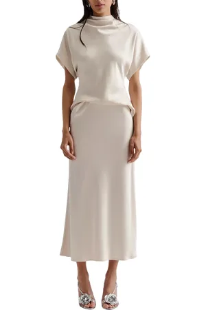 By Malina Aubree Satin Midi Skirt
