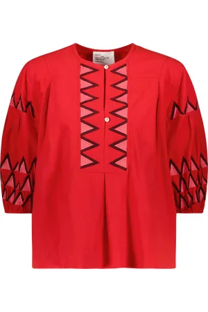 Leon & Harper Cacia Geometric Embroidered Top