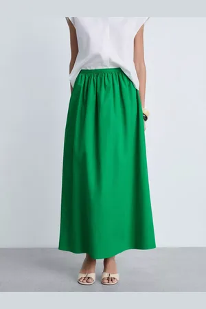 MANGO Popplin Cotton Drawstring Midi Skirt
