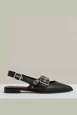 Reiss Lois Leather Buckle Strap Flat Mule Sandals