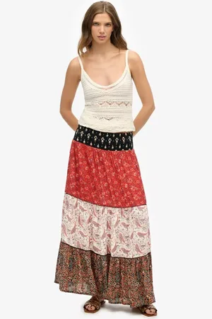 Superdry Floral Paisley Print Tiered Maxi Skirt