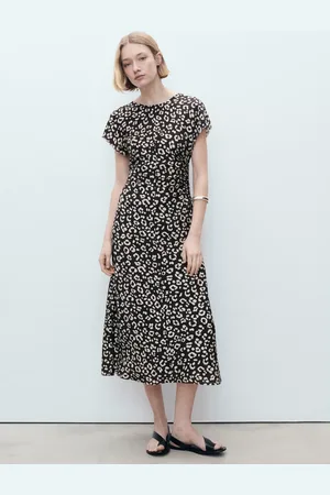 MANGO Scoop Leopard Print V-Back Midi Dress