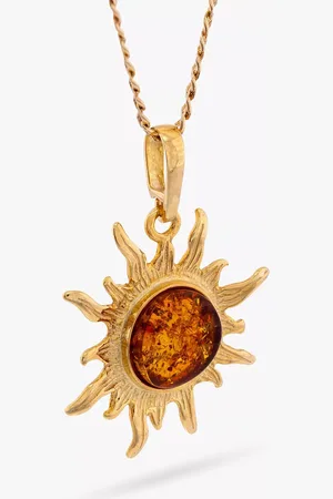Be-Jewelled Baltic Amber Sunburst Pendant Necklace