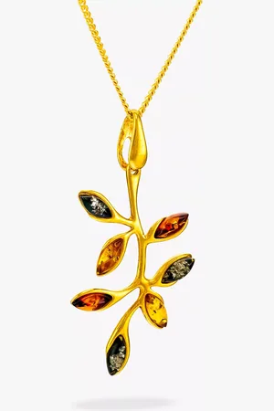 Be-Jewelled Baltic Amber Autumn Leaf Pendant Necklace