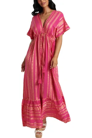 South Beach Metallic Jacquard V-Neck Maxi Dress