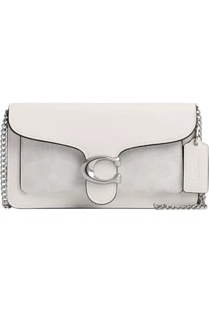 Coach Tabby Silver Chain Strap Leather & Canvas Clutch Bag, Chalk