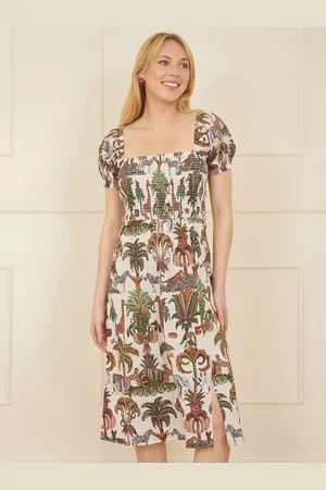 Yumi Safari Print Ruched Midi Dress