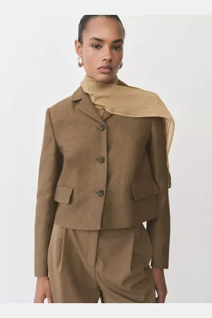 MANGO Puglia Linen Blend Cropped Blazer
